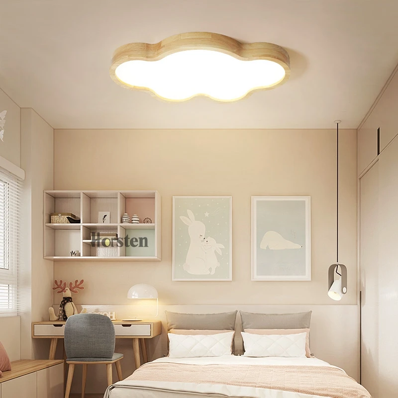 Nordic Japanese Creative Clouds LED Ceiling Lamp Wooden 24W Child Baby Room Lights Ceiling Lamps Bedroom Decoration Lights (5)
