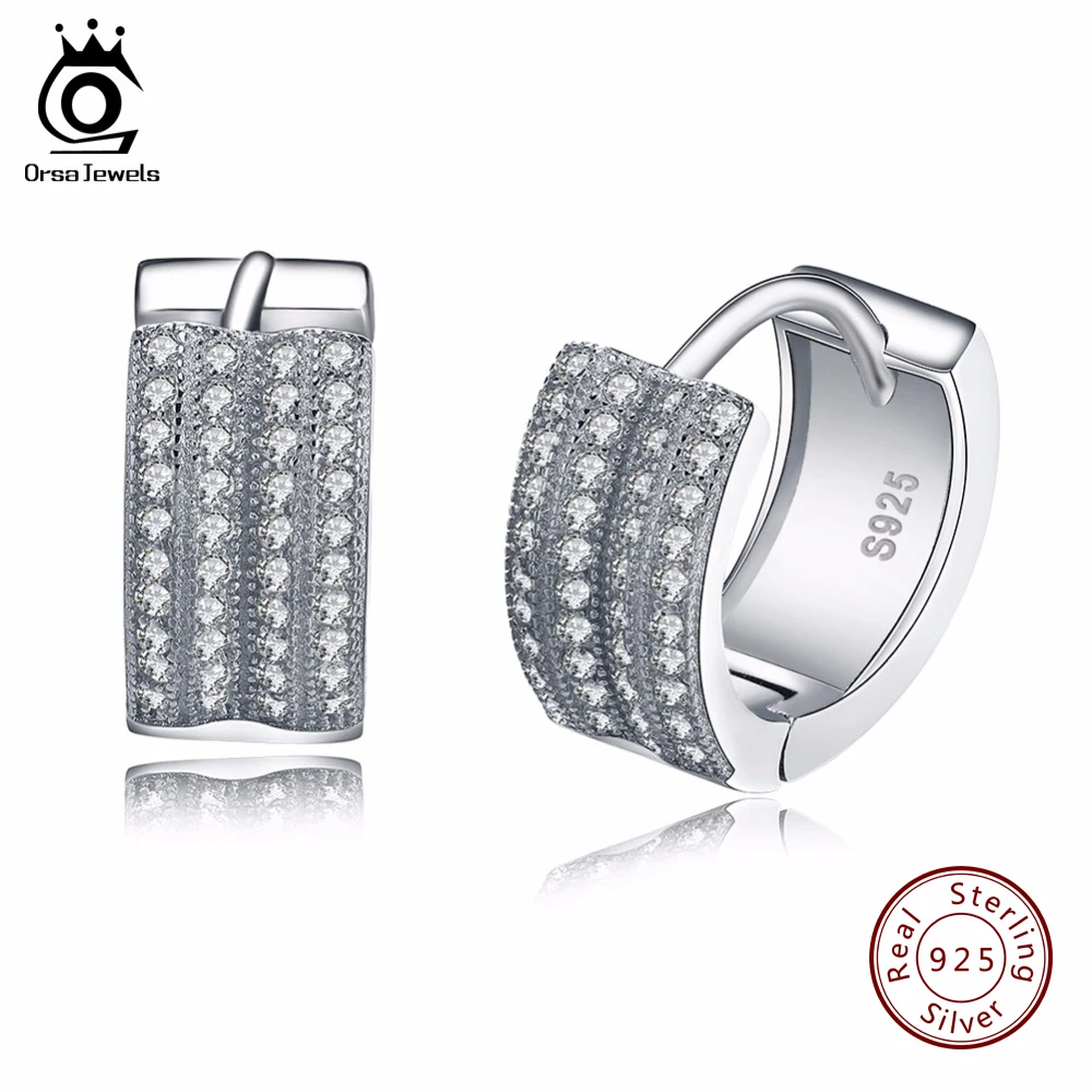 ORSA JEWELS Small Hoop Earrings with 2 Row Austrian Cubic Zirconia Fashion Jewelry 925 Sterling Silver Earring for Women SE20 цена ORSA JEWELS Small Hoop Earrings with 2 Row Austrian Cubic Zirconia Fashion Jewelry 925 Sterling Silver Earring for Women SE20 цены онлайн
