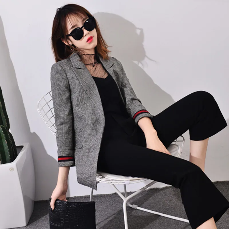Новинка 2017 года пиджаки Для женщин плед Повседневное Бизнес Офисные женские