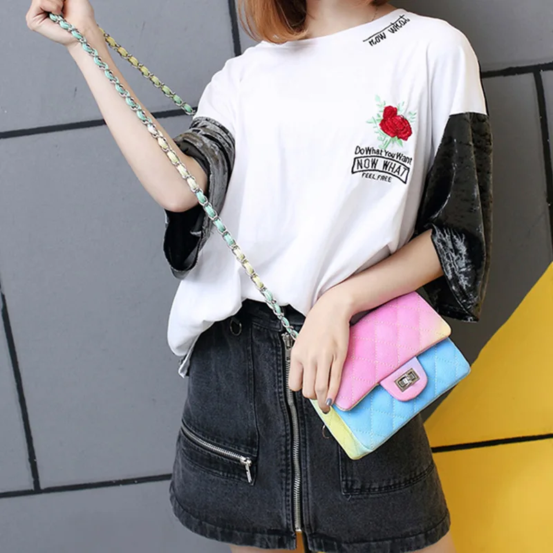 

Women Designer Gradient Rainbow Bags Handbags Women Famous Brand Stylish Diamond Quilted Chain Bags Ladies Luxury Crossbody Bags