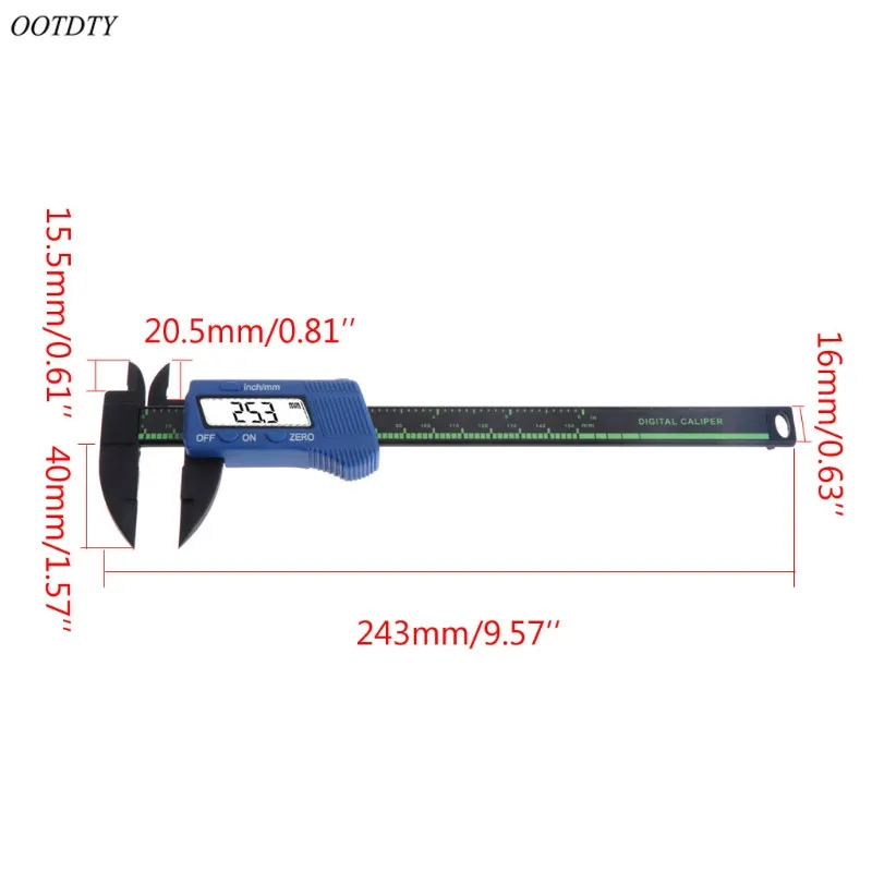 OOTDTY 0-150 мм 6 дюймов ЖК-дисплей цифровой суппорт Пластик Верньер электронная линейка микрометр