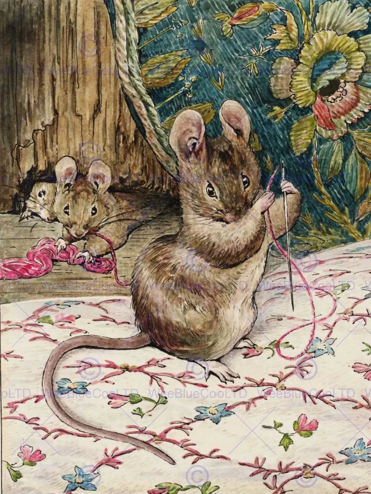 

N2425 Helen Beatrix Potter The Mice At Work Threading The Needle Wall Sticker Silk Fabric Poster Art Indoor Decor Bright