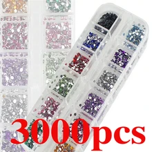 3000 шт Круглые акриловые Стразы для украшения ногтей, 12 цветов, с плоской задней поверхностью, 3D Стразы, драгоценные камни, блестящие аксессуары для маникюра