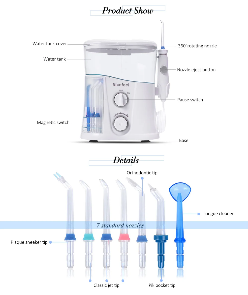Nicefeel Flosser Dental Water Jet Irrigador Oral Care Dentes Série Fc188g 3 Cheap Escovas de dentes