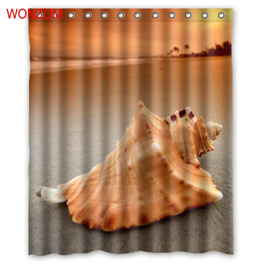 

WONZOM Sea Shell Waterproof Shower Curtains For Bathroom Decor Modern Landscape Bath Curtain with 12 Hooks Mildewproof 2017 Gift
