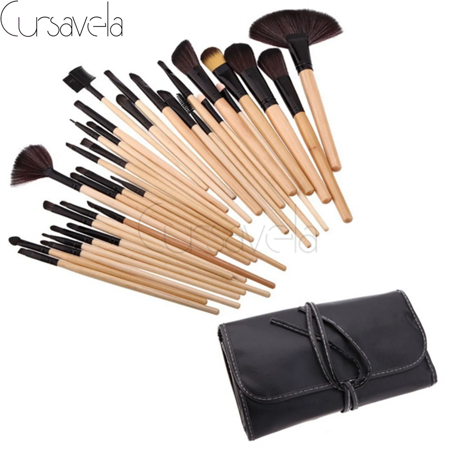 32pcs Makeup Brushes Set Goat Hair Professional Brown Makeup Brush Foundation Powder Blush