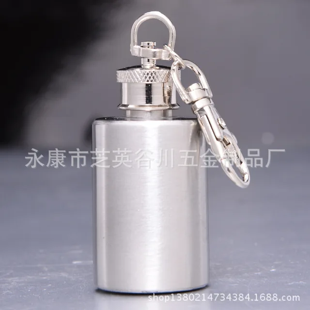 100pcs/lot Free shipping stainless steel key chain wine bottle key chain flask 1OZ Mini flask