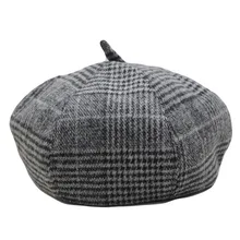 Художник шапка, сезон осень-зима женские восьмигранной крышкой черного и белого цвета без рукавов в клеточку линия шапка с дизайном «Тыква» британский стиль восьмиугольная кепка для женщин