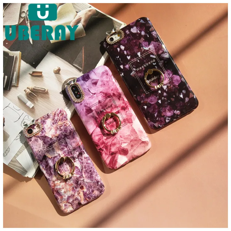 

UBERAY Marble Case For iphone X 10 Luxury Diamond Finger Ring Holder Phone case For iphone 7 7plus Soft TPU Case For iphone 6 6s