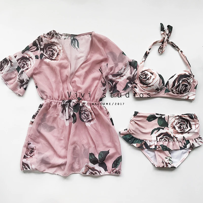 

2018 Real Rushed Swimsuit Three Piece Steel Supporting Small Chest Together Show Thin Blouse Conservative Swim Suit