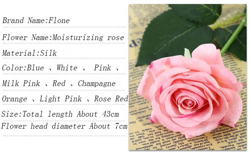 Flone Artificial Silk Really Touch Moisturizing Blue Rose Flower Branch Pink White Red Rose For Wedding Wall Home Decoration Art (10)