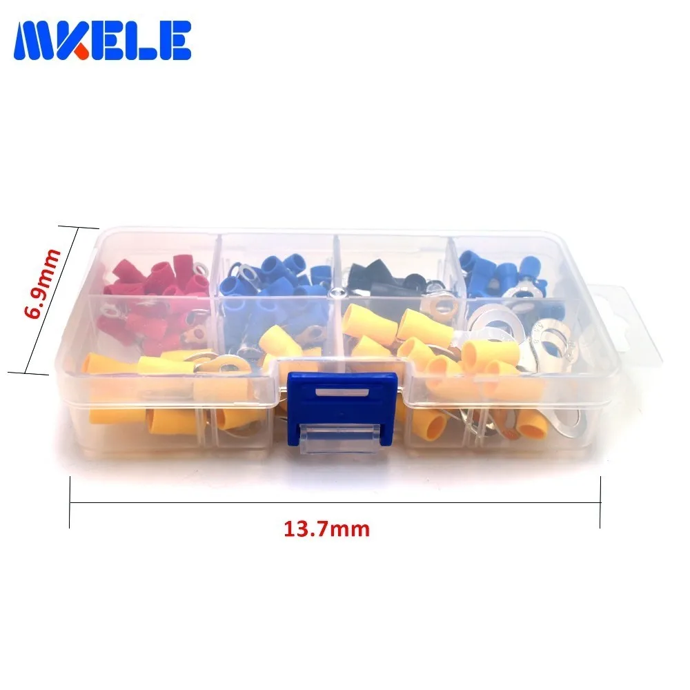 

Free Shipping 110pcs Copper Crimp Terminal Connector Insulated Cord Ring End Terminal Set Wire Insulating Terminals Connector