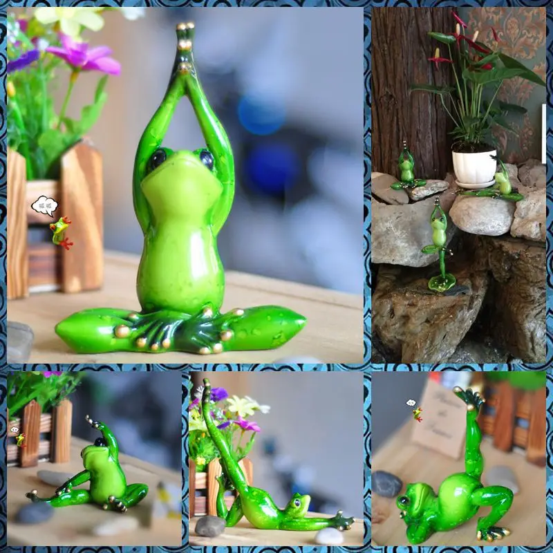 Free shipping Funny Frog Family Figures Resin toy Yoga Pilates styles cake home Gym office desk