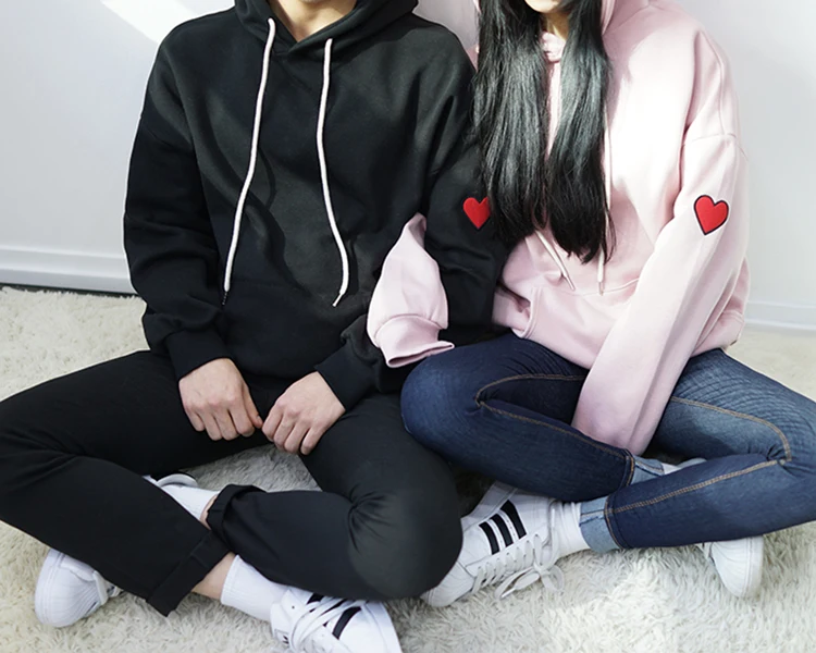  Hot Women Chic Hoodies Love Heart Embroidery Winter Sweatshirt Couple Friends Pullover Harajuku Lon