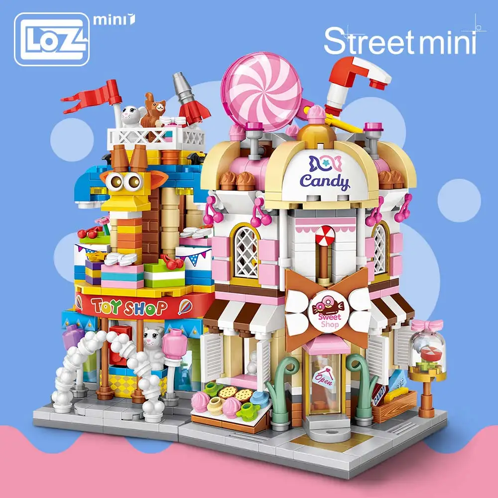 Mini Street View Scene Store Building Blocks Bricks Set Model Figures Toys 