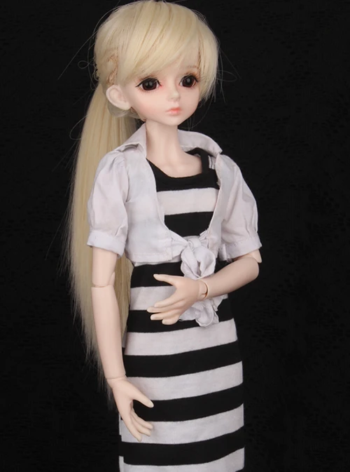 

1/4 BJD Doll clothes black and white stripe vest full dress white coat suit