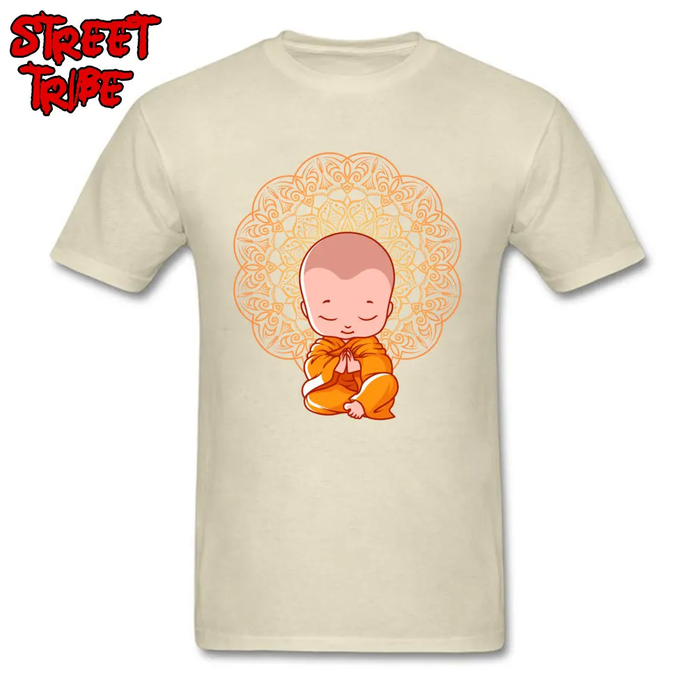 Tops T Shirt Thanksgiving Day Round Collar 100% Cotton Mens T Shirts cartoon buddhism monk little buddha Fashionable Tops Shirts New Coming cartoon buddhism monk little buddha beige