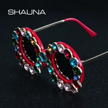 SHAUNA, роскошные круглые солнцезащитные очки с кристаллами, большие размеры, женские, брендовые, дизайнерские, модные, прозрачные, розовые, желтые, солнцезащитные очки для мужчин