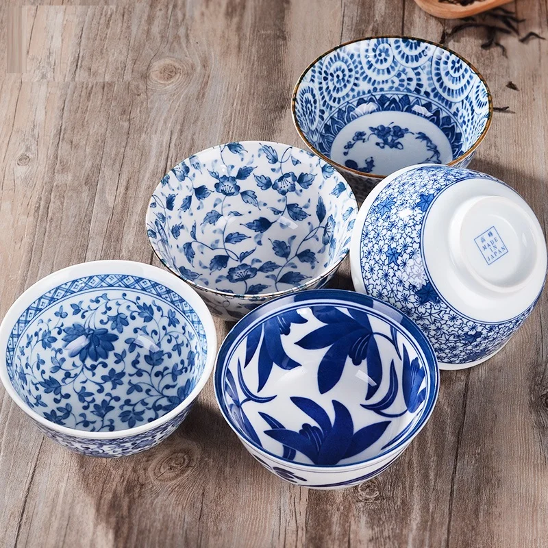 1 PC Japanese Underglaze Ceramic Rice Bowl Porridge Bowl Blue Flowers
