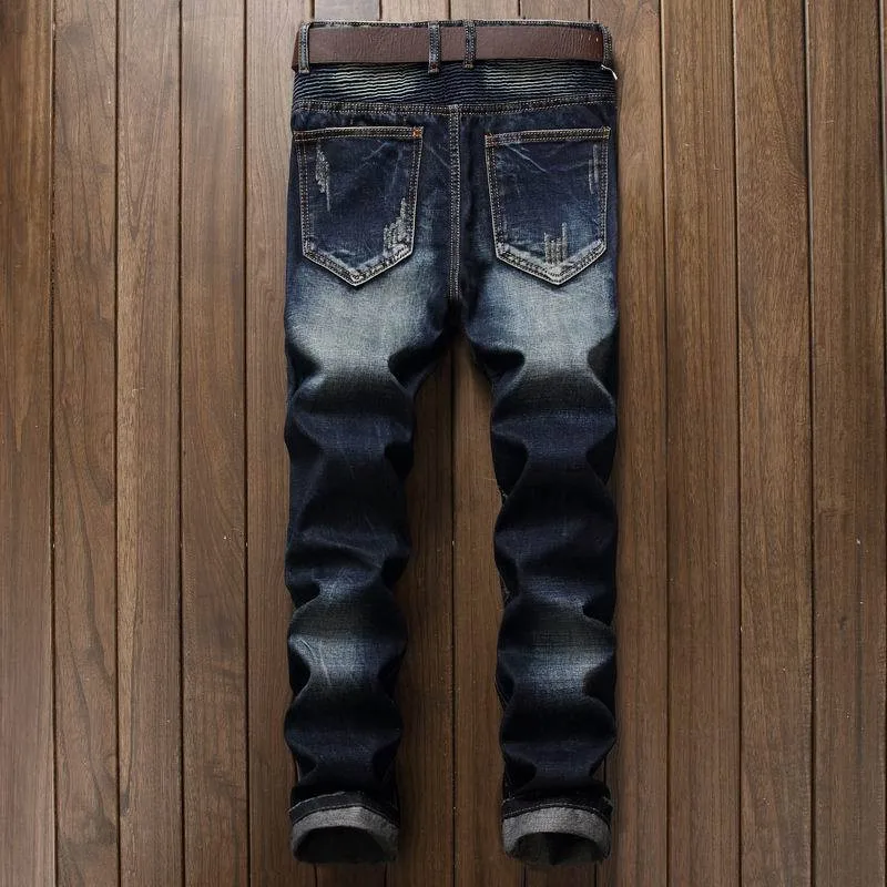 Дропшиппинг мужские байкерские джинсы потертые рваные, Стретч мужские байкерские джинсы в стиле хип-хоп узкие джинсы с дырками в стиле панк хлопковые брюки