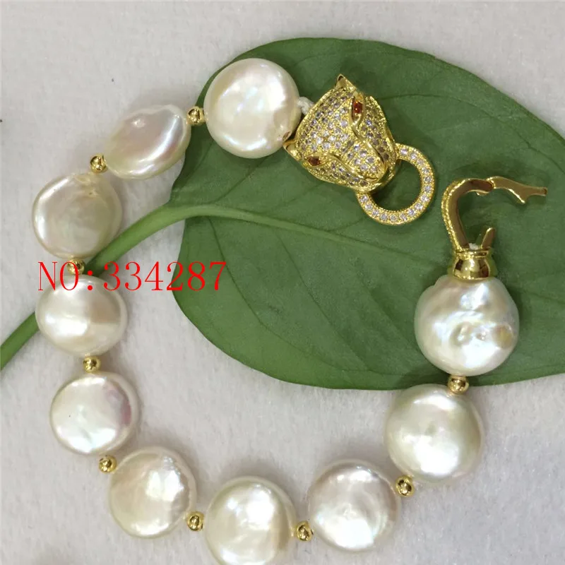 Новинка 12-13 мм Nueva natural de agua dulce perla pulsera giro hebilla botones de perlas en forma de leopardo