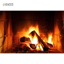 Laeacco Madeira Lareira Chama Fogo Exuberante Festa Decoração Da Foto Do Bebê Pano de Fundo Fotografia Fundo Tijolo Photocall Photo Studio(China)