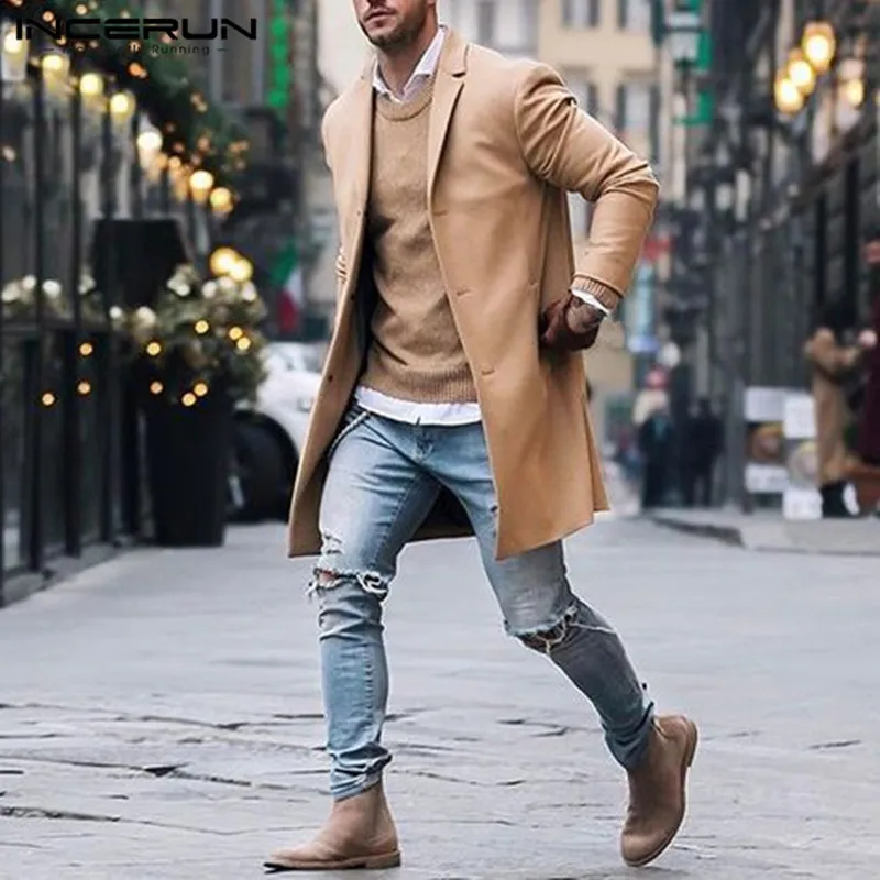 Классический мужской Тренч, Длинные куртки, пальто, одноцветные, с длинным рукавом, повседневные, ветрозащитные, облегающие, верхняя одежда, модная, размера плюс, пальто 5XL