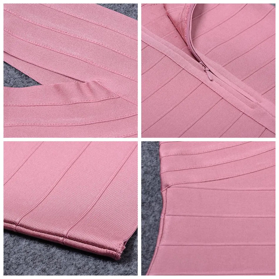 wholesale-2016-Autumn-Women-Evening-Party-Bandage-Dress-Pink-V-Neck-Knee-length-Celebrity-Luxury-Runway
