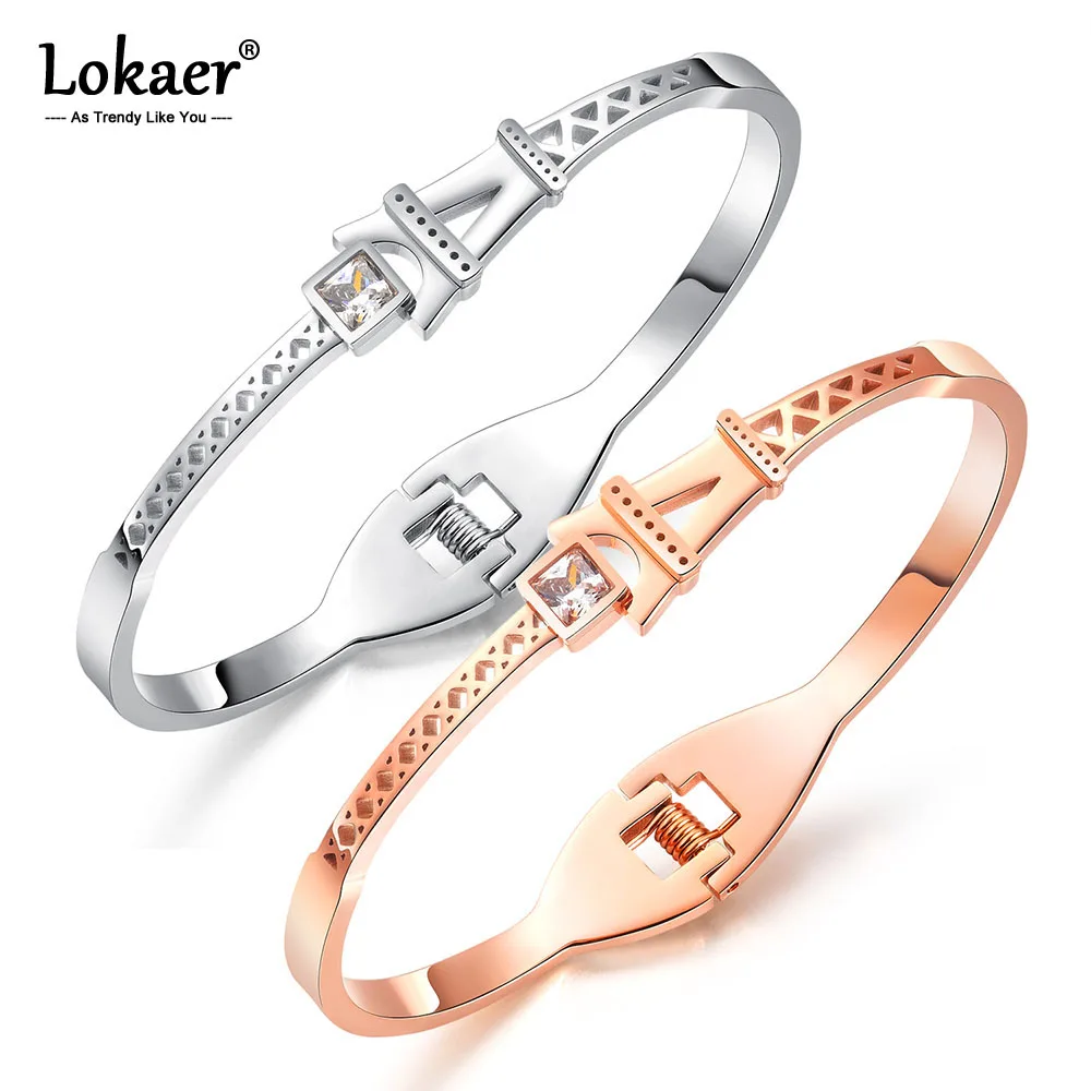 

Lokaer OL Style Tower Bracelets & Bangle Luxury Female Rose Gold Color Stainless Steel Metal Fashion Jewelry Party Gift OGH928