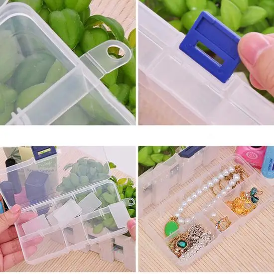 13x6.5x2.5cm 10 Slots Plastic Compartment Jewelry Necklace Big Storage Box Craft Organizer