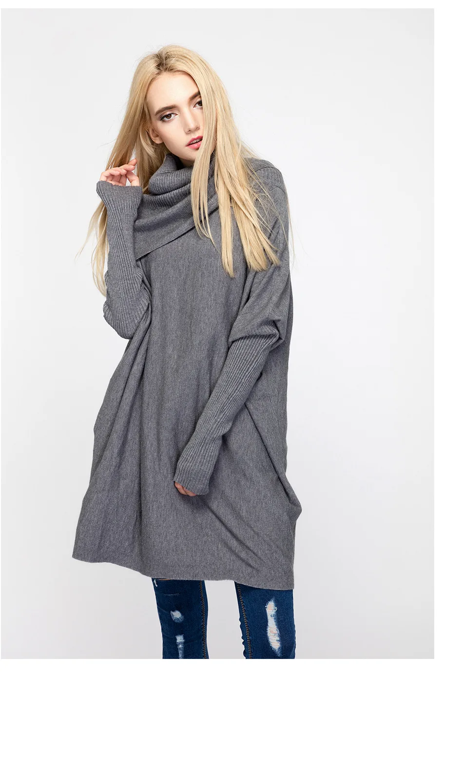 Loose turtleneck bat cardigan long sleeved sweater Pullover Sweater Womens winter sweater (3)