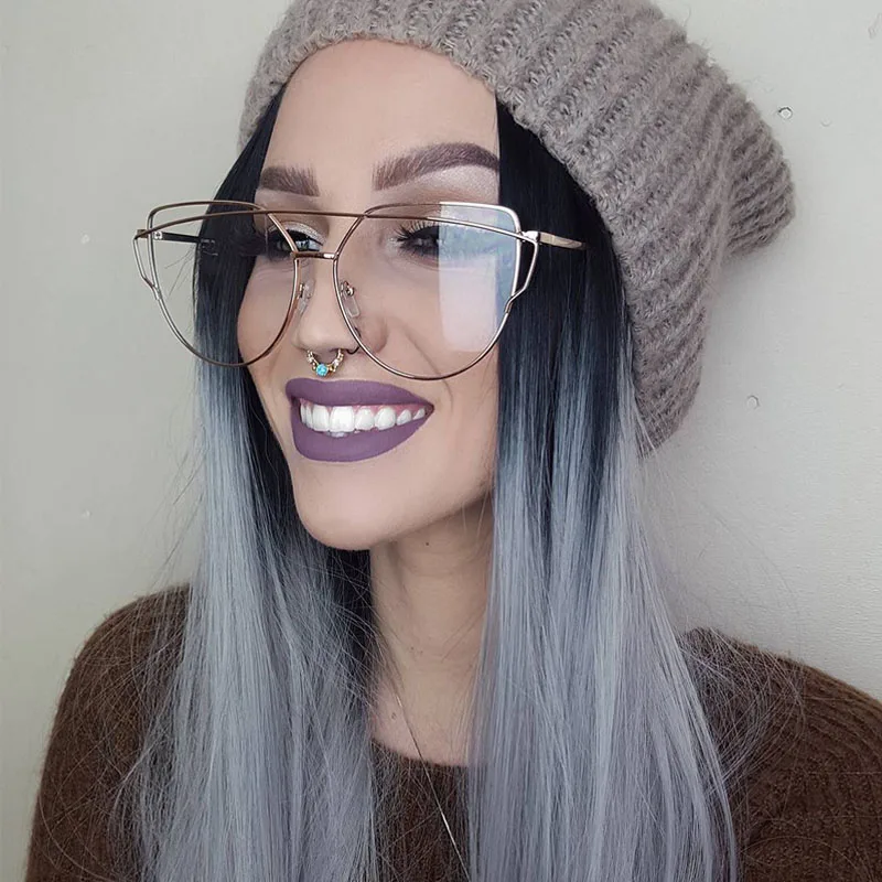 Hot 2018 Newest Cat Eye Glasses Frame Women Brand Designer Twin-Beams Metal Eyeglasses Frame Clear Fashion Glasses Drop Ship