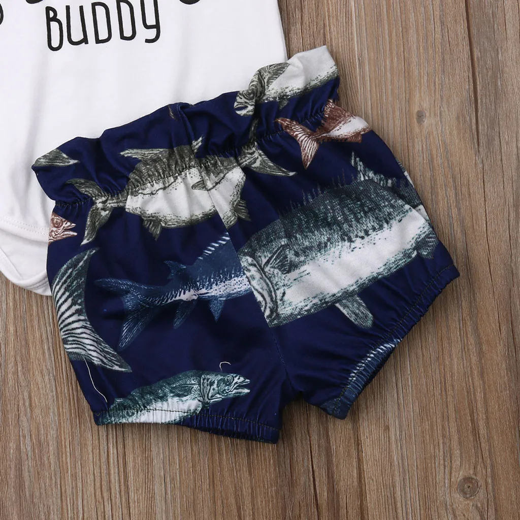 Детская одежда для девочек vetement enfant fille Детский комбинезон с надписью Little Fishing Buddy