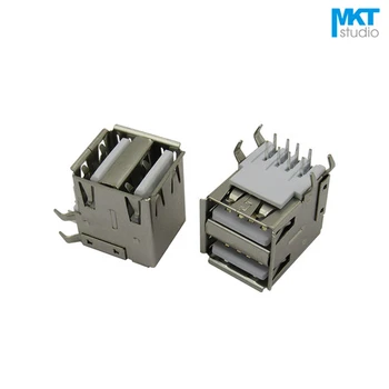 

10Pcs Sample White/Black A Type Right Angle Double Deck 2 Layer Female USB PCB Connector Socket