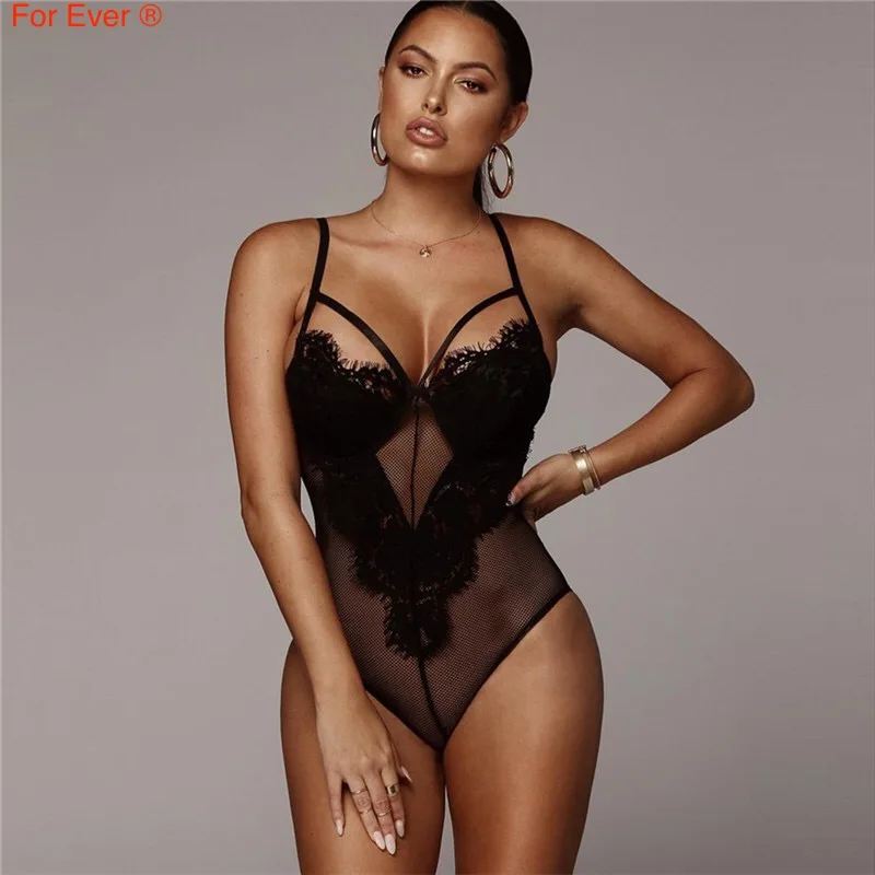 

2019 Women Sexy Spaghetti Strap Lace Jumpsuit