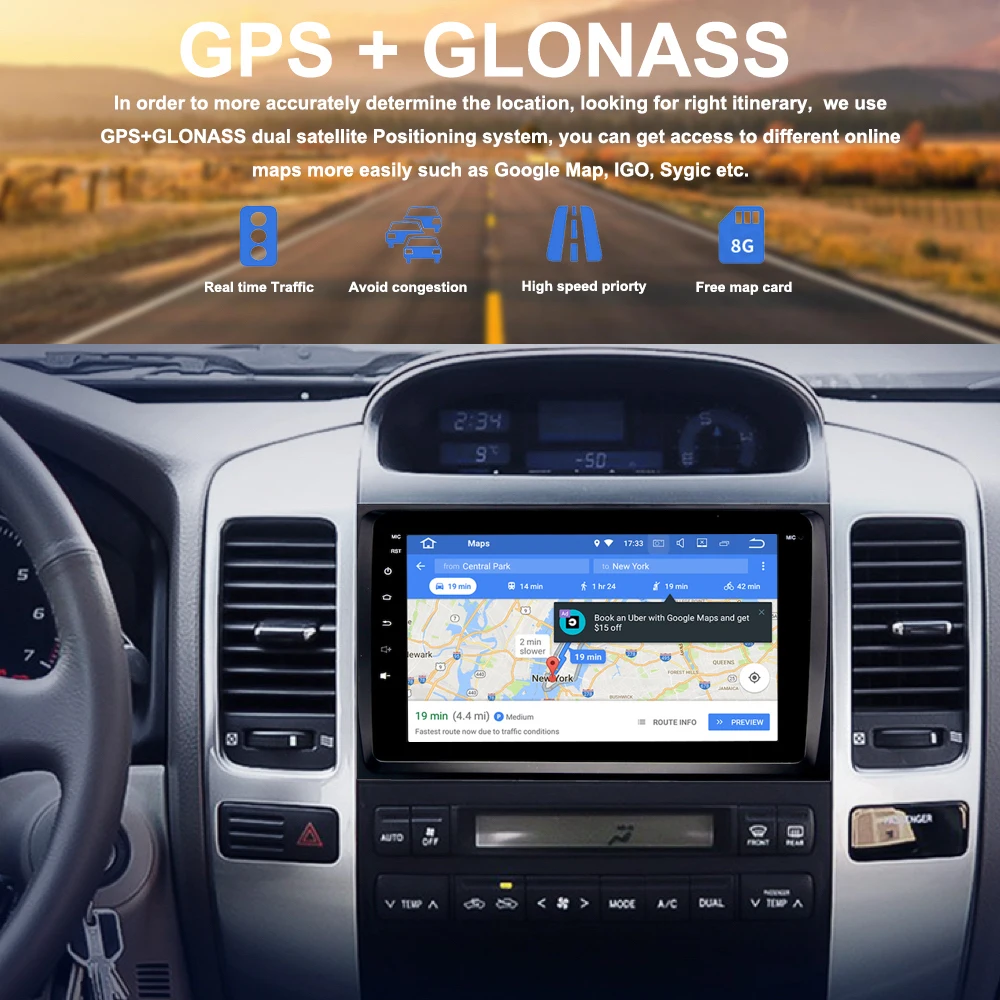 Автомобильный мультимедийный gps для Toyota LAND CRUISER Prado 120 2004-2009 Android 9,0 2.5D ips Экран 4 Гб+ 32 ГБ 8-ядерный карта carplay DSP WI-FI