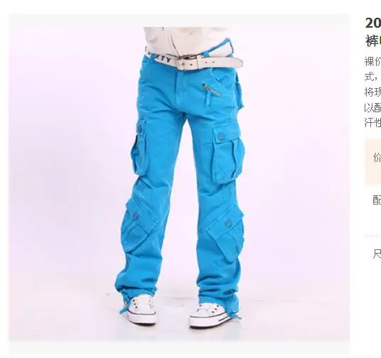 Осень зима женские военные свободные брюки карго с карманами повседневные брюки со средней посадкой размера плюс повседневные брюки 32 - Цвет: blue
