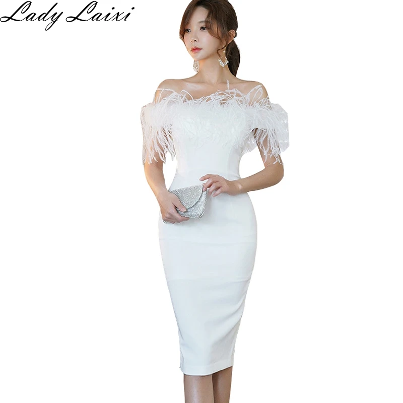 

2019 Summer Sexy Slash Neck Women Pencil Dress Cocktail Party Bodycon Dresses Off-shoulder Tassels Backless Vestidos