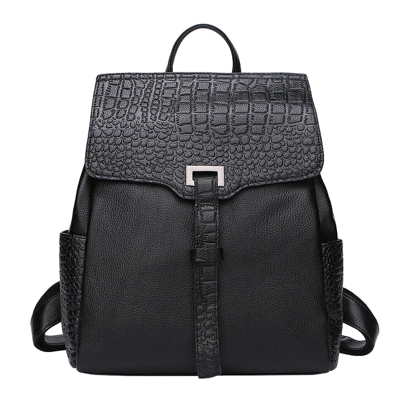 Homeda New Genuine Leather Fashion Women Backpacks Street Multi pocket