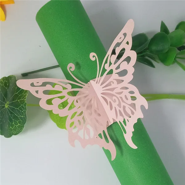 50 шт. лазерная резка романтическое кольцо для салфеток бабочка креативное свадебное украшение жемчужная бумажная булавка для полотенца 5ZM06 - Цвет: pink