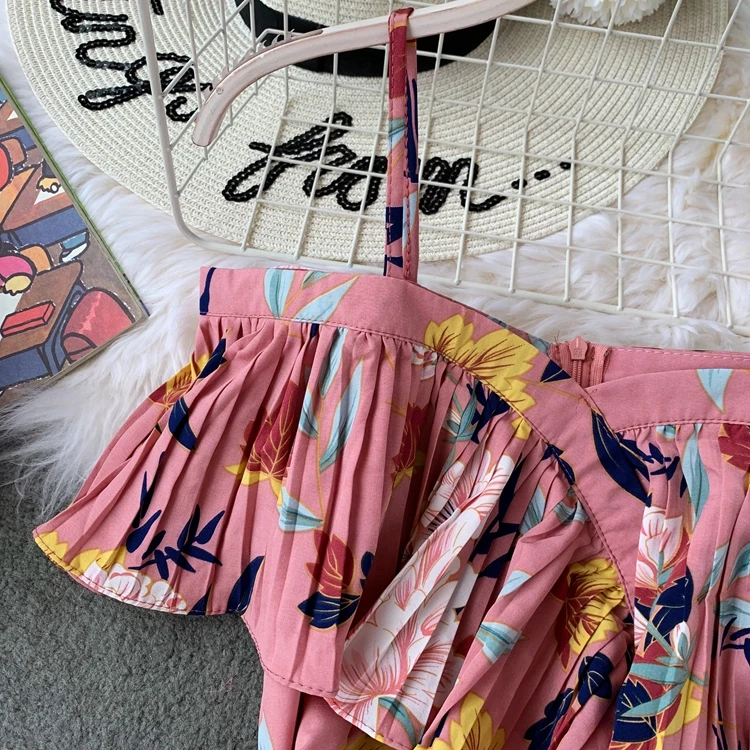 Neploe Floral Print Women Dress New Slash Necj Sleeveless Camis Vestido Summer 2020 Sexy Korean Backless Female Dresses 44533