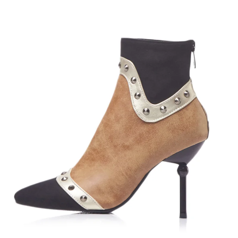 En Ligne 2018 Plus La Taille 48 Femmes 9 cm Haute Talons Cheville Rivets Fétiche Bottes Stiletto Talons Hiver Bottes En Daim Partie Stiletto cloutés Chaussures