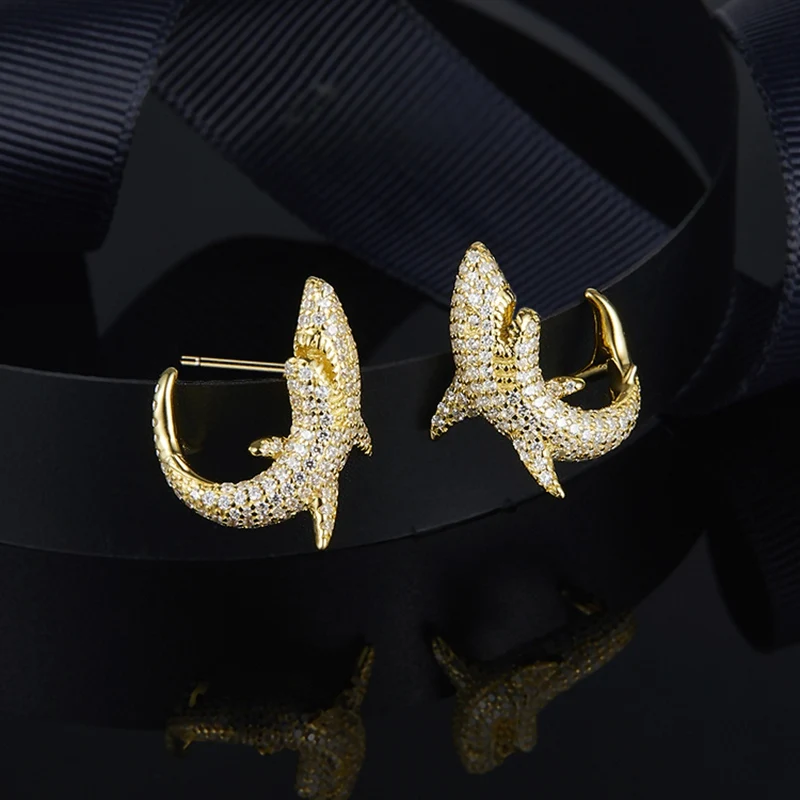 Модные дизайнерские украшения микро-инкрустированные цирконием маленькие акулы подарочные серьги-гвоздики для женщин Роскошные золотые вечерние серьги для путешествий