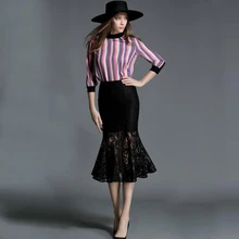 Сексуальные элегантные черные юбка-годе облегающее длинные юбки с кружевами в стиле пэчворк прозрачная труба юбка Офисная Леди F100