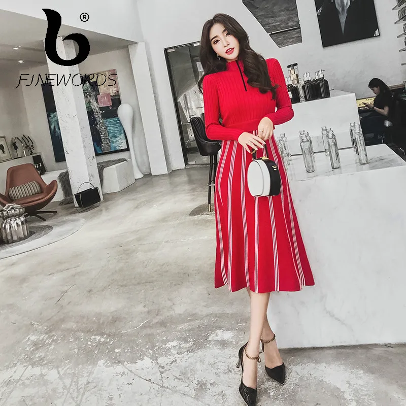 FINEWORDS Autumn Knit Long Winter Dresses Women Luxury Slim Turtleneck Knitted Sweater Dress Office Lady Korean Elegant Dress FINEWORDS Autumn Knit Long Winter Dresses Women Luxury Slim Turtleneck Knitted Sweater Dress Office Lady Korean Elegant Dress