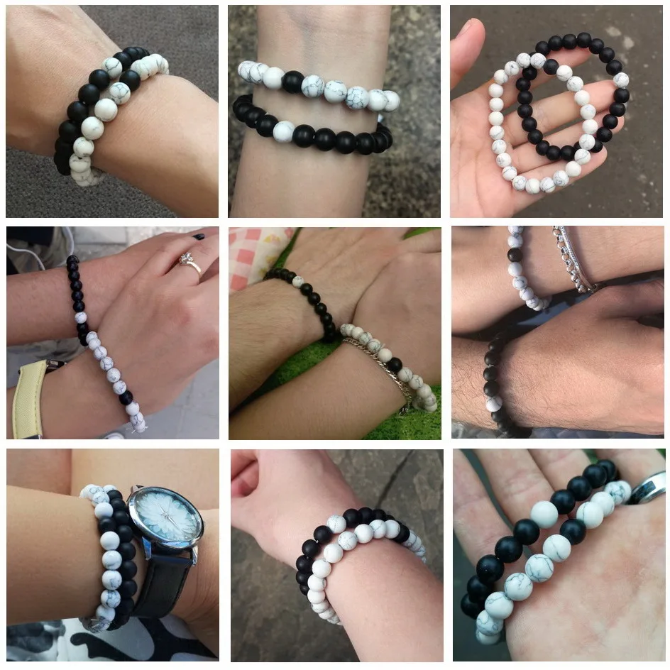 XQNI 2 pièces/ensemble, Bracelet de Distance de Style Couples, Bracelet perlé de Yoga en pierre naturelle pour hommes et femmes, cadeau pour ami, bijoux de charme