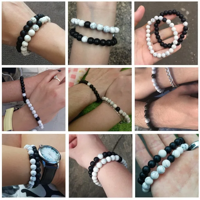 Conjunto de 2 unidades de pulsera de distancia para parejas, pulsera de cuentas de piedra Natural para Yoga para hombres y mujeres, regalo para Amiga, Charm Strand, joyería Conjunto de 2 unidades de pulsera de distancia para parejas, pulsera de cuentas de piedra Natural para Yoga para hombres y mujeres, regalo para Amiga, Charm Strand, joyería
