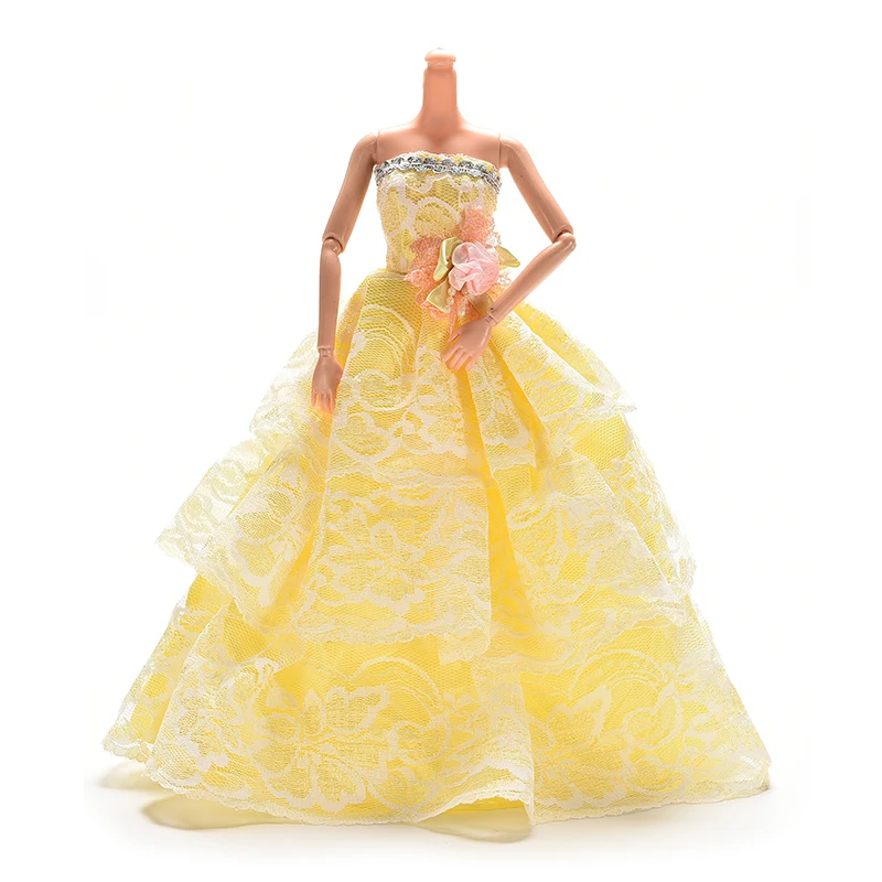 Yellow Wedding Dress Princess Evening Party Ball Long Gown Skirt Bridal Veil Costume Clothes For Doll Accessories Xmas Gift Toy
