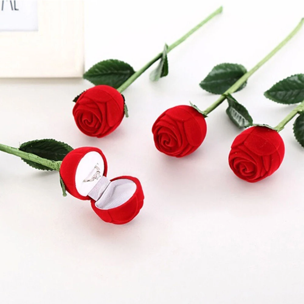

2pcs/set Creative Red Rose Ring Box Wedding Valentines Engagement Box Jewellery Valentine's day wedding gift box