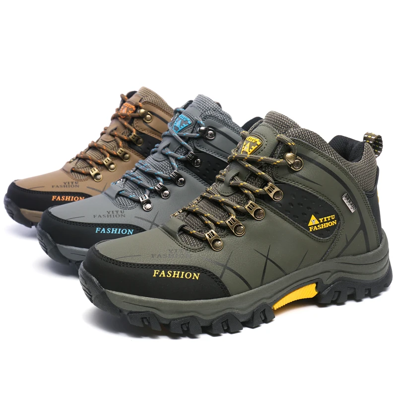 

39-47 Men's Boots Anti-skidding Leather Men's Shoes Plush Ankle Winter Boots Men Big Size High Quality